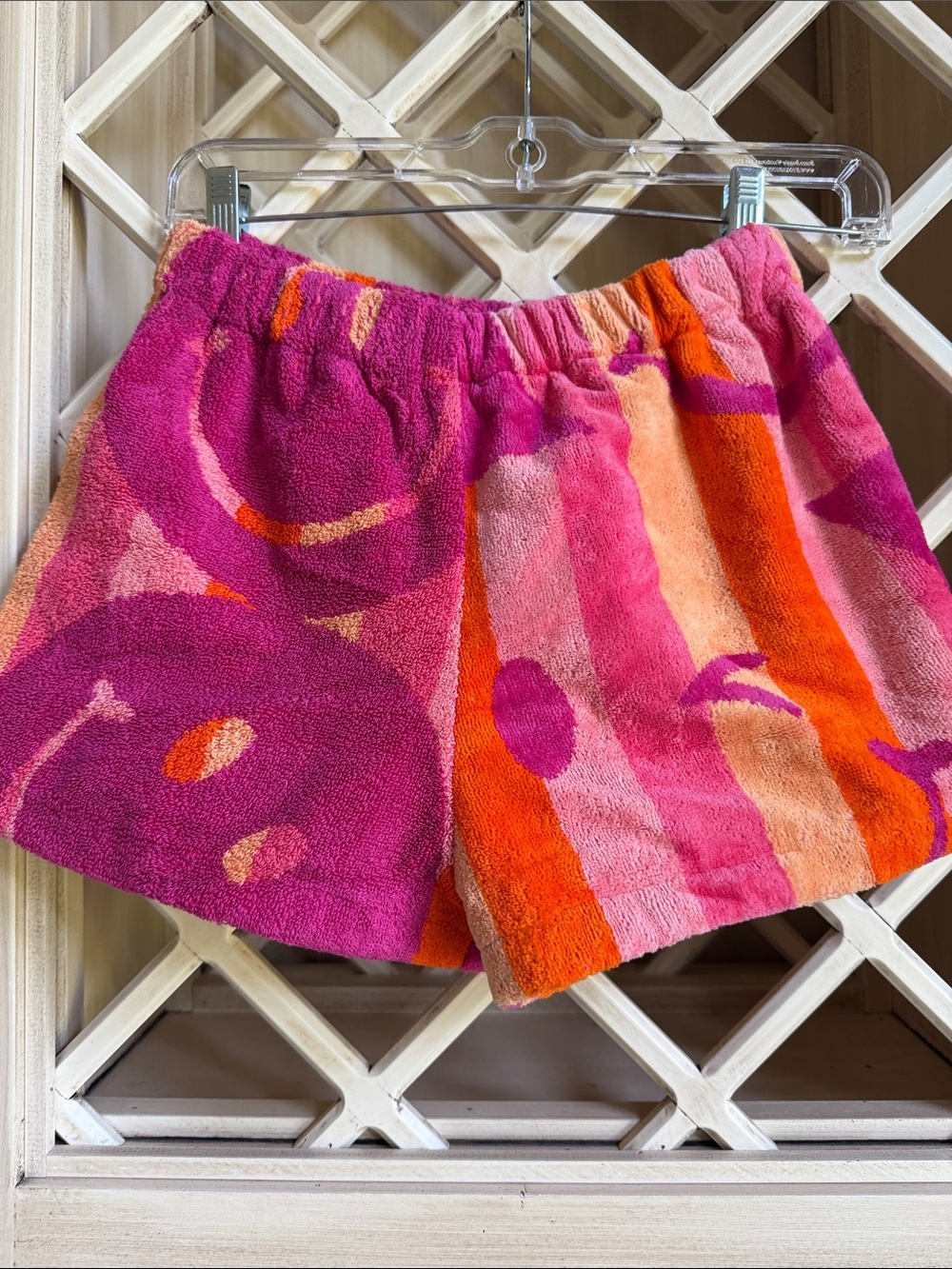 Terry Cloth Smiley Patterned surf Shorts in Pink & Orange